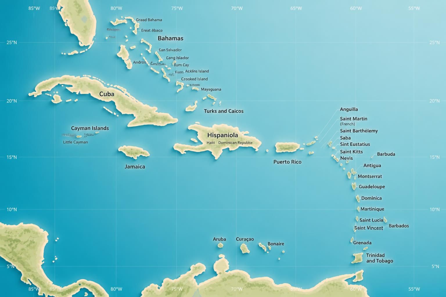 Map of the Caribbean Islands
